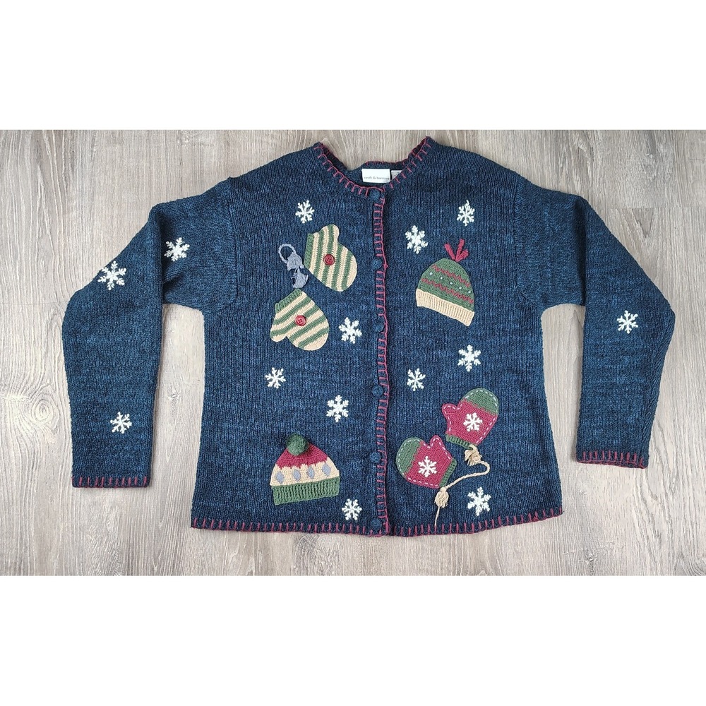 Croft & Barrow Christmas Sweater Womens XL Silk Wool Blend Mittens Hat Snow